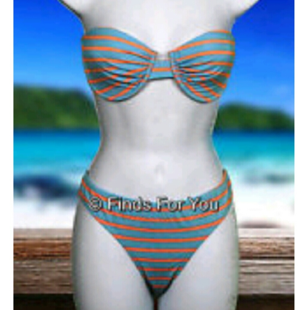 J Crew pink and blue striped bikini